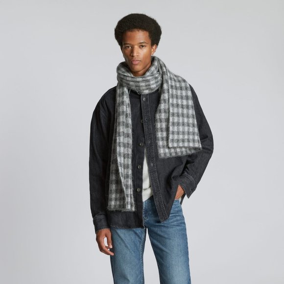 EVERLANE The Alpaca Wool Patterned SCARF Wrap 79"x50" Unisex Grey Check NEW $125 - Picture 3 of 7